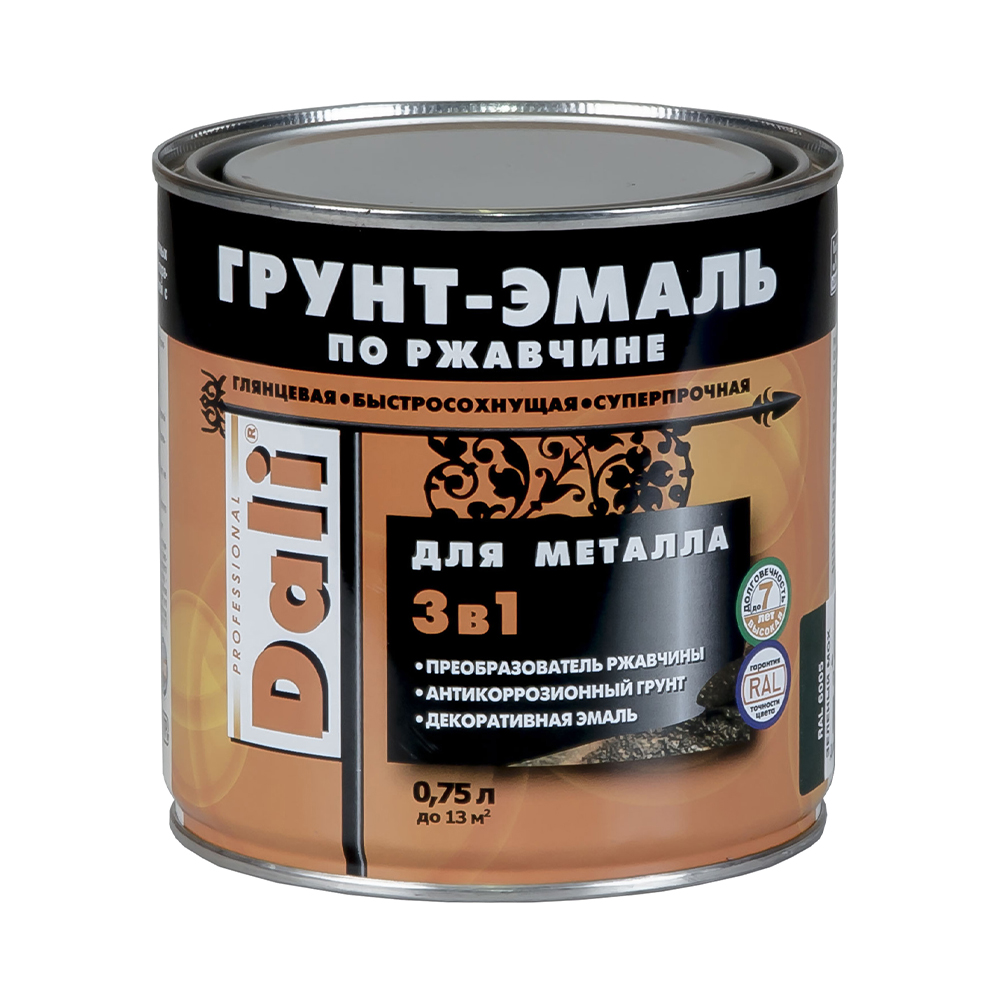 Грунт-эмаль по рж. 3в1 Dali RAL 9005  черная  (0,75л)
