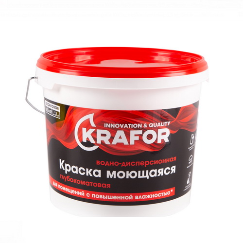 Краска ВД KRAFOR моющаяся глубокоматовая  (6,5кг) (красная крышка)