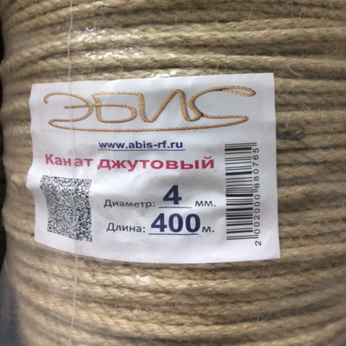Канат джутовый  4 мм (на катушке 400м), метр