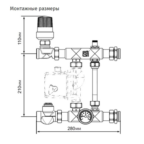 Узел насосно-смесительный STI Е011-1 с термогол и термостат,без насоса