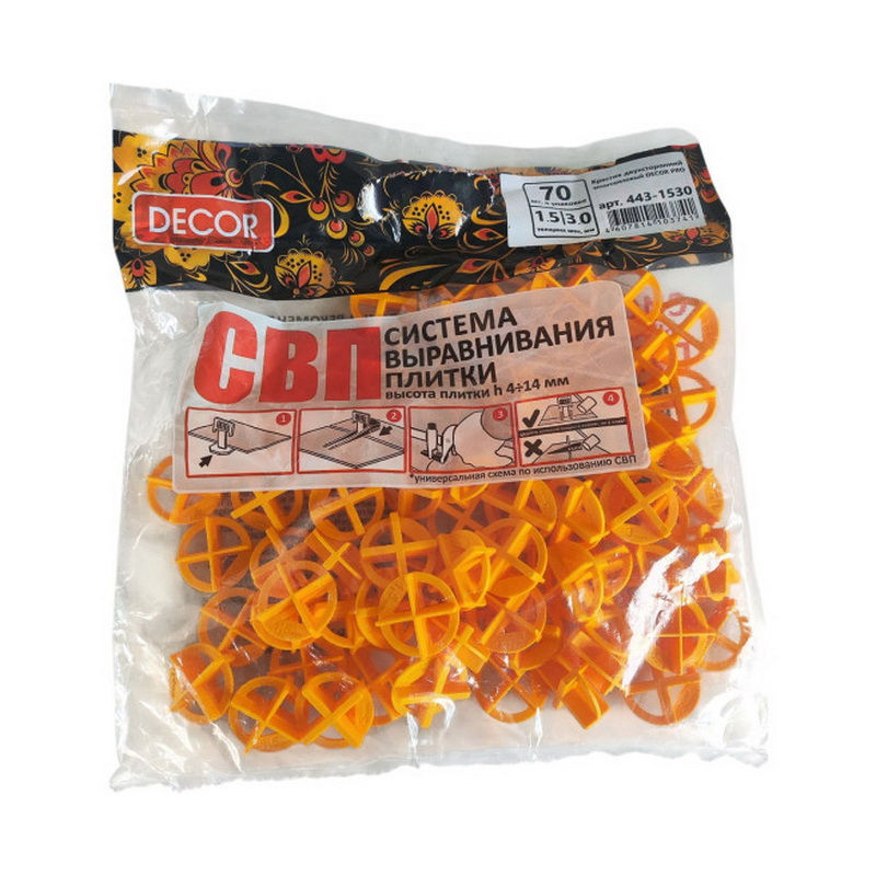 Крестики для плитки "DEKOR" двусторонние 1,5/3,0мм (70шт)
